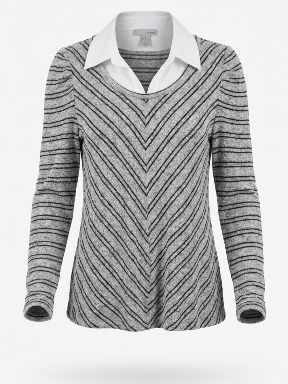 By Design Striped Gray & White Layered-Look Sweater